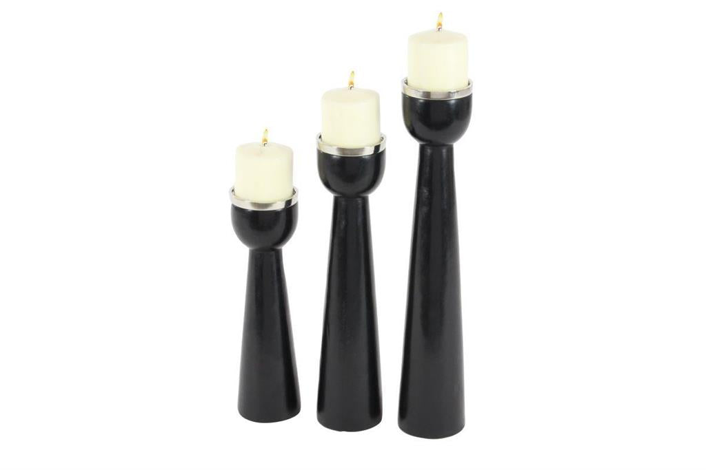 Mango Wood Candle Holder Set (Black)