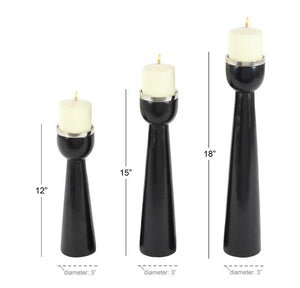 Mango Wood Candle Holder Set (Black)