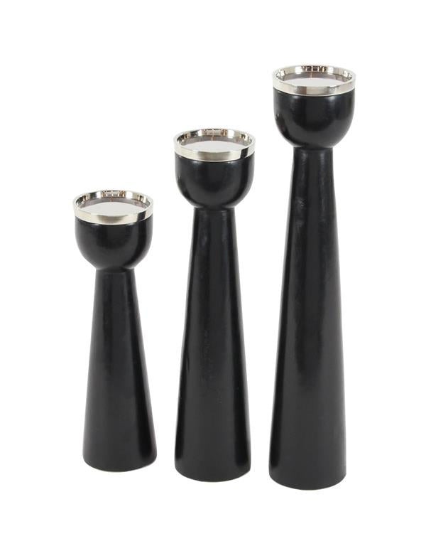 Mango Wood Candle Holder Set (Black)