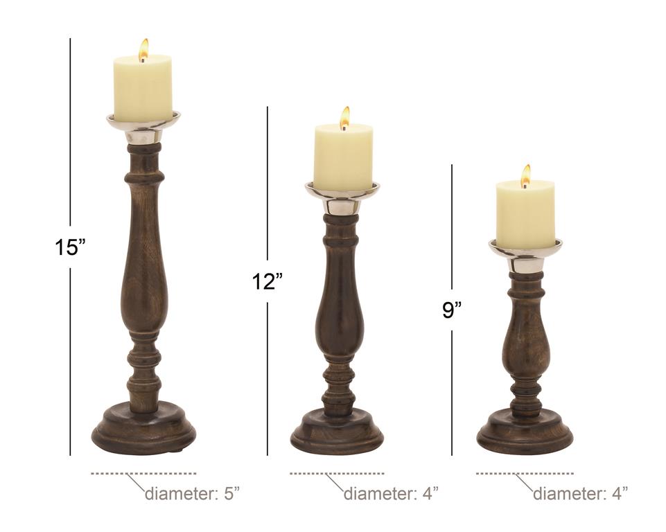 Mango Wood Candle Holder Set (Dark Brown)