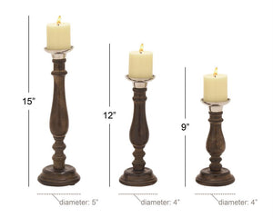 Mango Wood Candle Holder Set (Dark Brown)