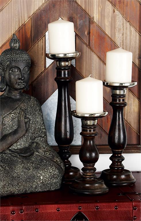 Mango Wood Candle Holder Set (Dark Brown)