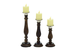 Mango Wood Candle Holder Set (Dark Brown)