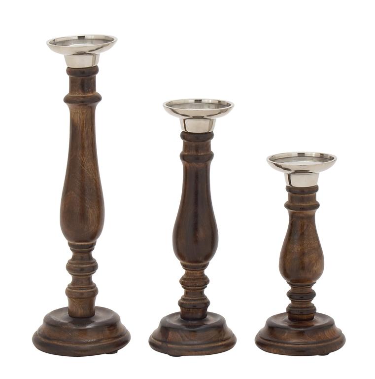 Mango Wood Candle Holder Set (Dark Brown)