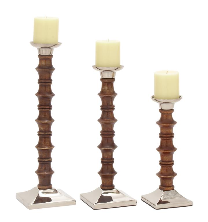 Mango Wood Candle Holder Set (Brown)