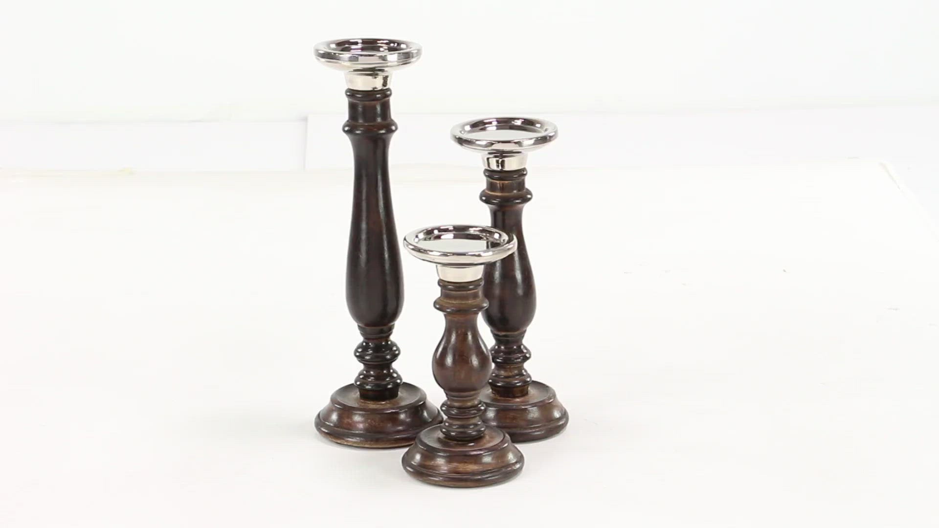 Mango Wood Candle Holder Set (Dark Brown)